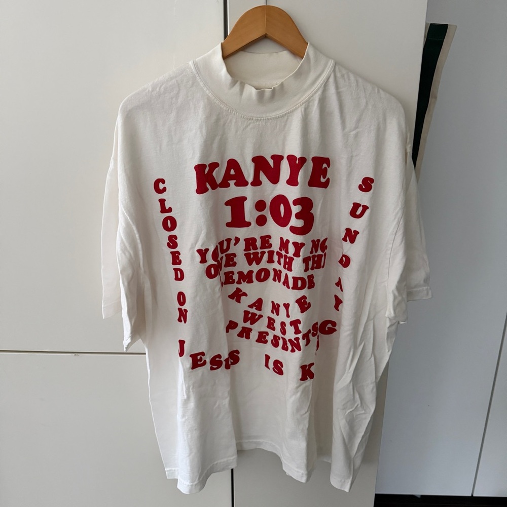 Yeezy White Tee with Red Text Design